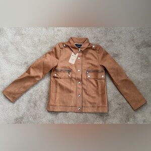 Woman’s Brown Faux Suede Leather Jacket - Cropped Size XS - NWT